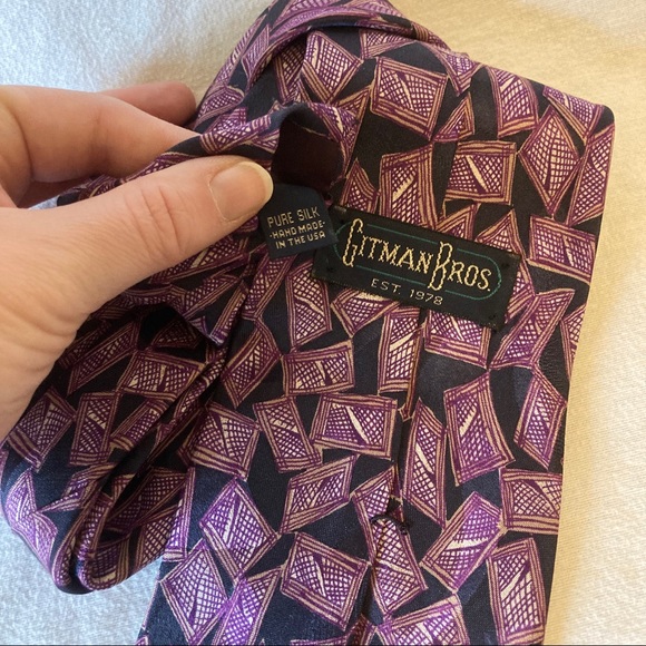 Gitman Bros Neck Tie Abstract Purple Diamonds 100% Silk One Size OS EUC - Picture 4 of 5